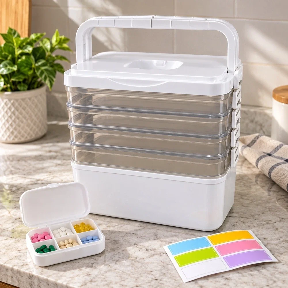 5 Tier Large Medicine Storage Box Organizer Portable First Aid kit Box Sewing